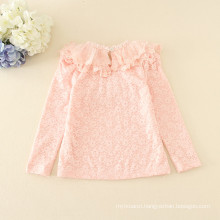 pink winter hot sale fleece children appliqued cheap price full sleeve tee for autumn girls good quality yellow t-shirts